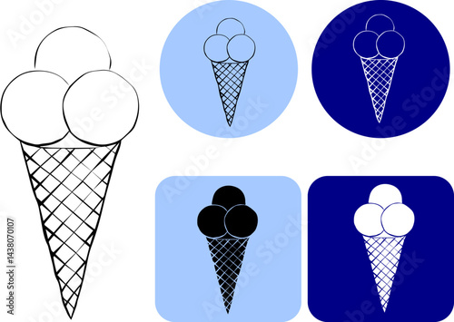Ice cream corn logo outline icon. Vector graphic line ink Cold dessert. Sweet shop menu. Customizable linear contour symbol. for package, vacation design, fabric and textile.