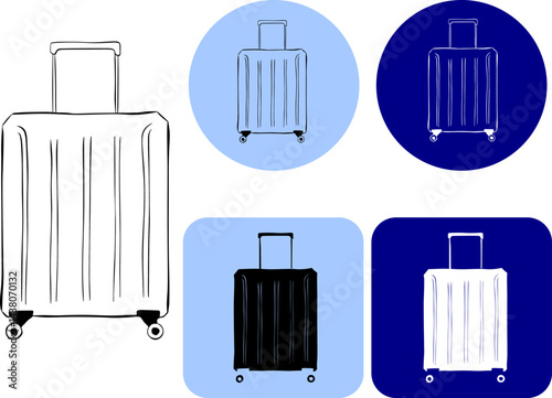 Baggage suitcase logo. Icon Vector graphic line ink Illustration Design. Banner, poster, wrapping paper, sticker, print, modern textile design.