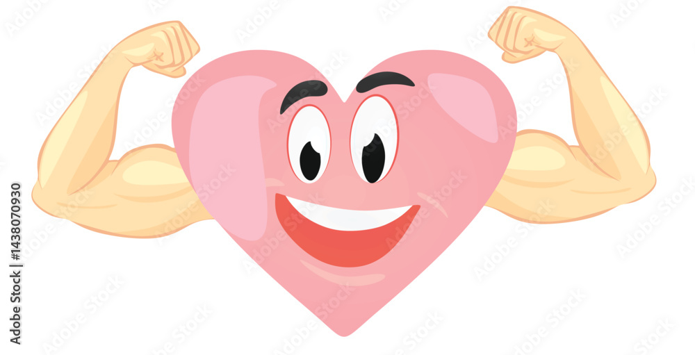 Naklejka premium Heart character with muscles. vector