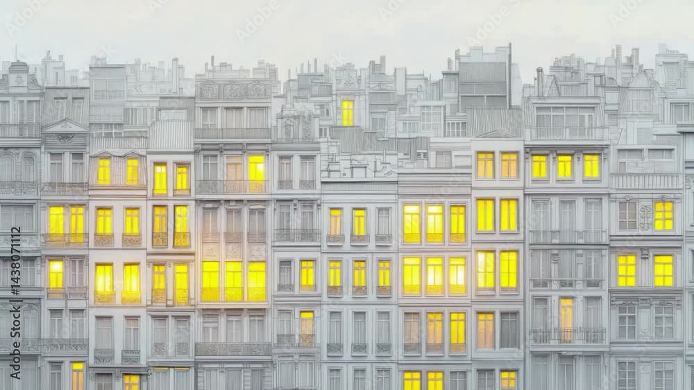 Cityscape at Night, Illuminated Windows Cityscape at Night, Illuminated Windows