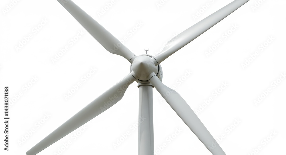 Close up shot of a wind turbine with four blades against a bright white background in clear weather Close up shot of a wind turbine with four blades against a bright white background in clear weather