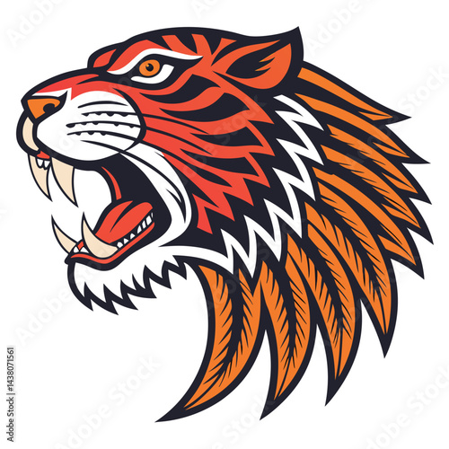 Wallpaper Mural Fierce tiger head with tribal feathers Torontodigital.ca