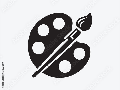 Painter palette and paint brush. icon vector on white background.