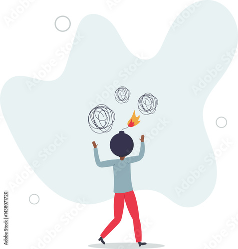 Anxiety, stressed or anger emotion, mental problem or depression, exhaustion or overworked concept. character life .