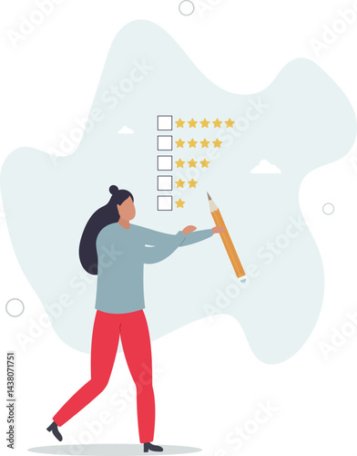 Evaluation or satisfaction feedback, performance rating or customer review, giving stars quality result, rate the service concept. character life .