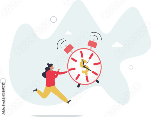 Time for money, making profit from investment, promotion alert for bargain deal, bill payment or deadline to start building wealth concept. character life .