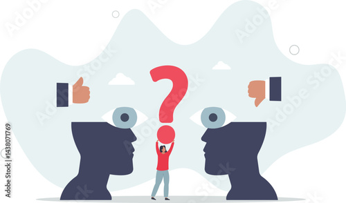 Perception process to interpret information, though or opinion depend on personality or perspective, difference bias or illusion concept. character life .