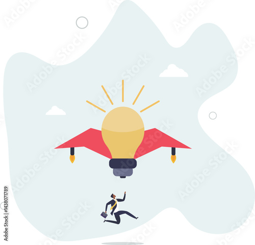Boost creative idea, imagination, innovation or technology to help success, invent new solution to win business competition concept. character life .