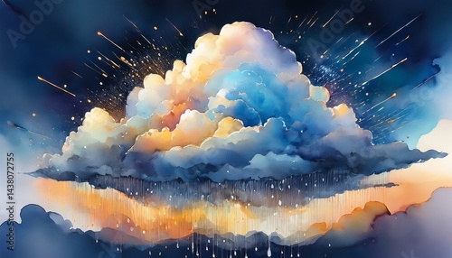 dramatic watercolor rain cloud with shimmering silver lining