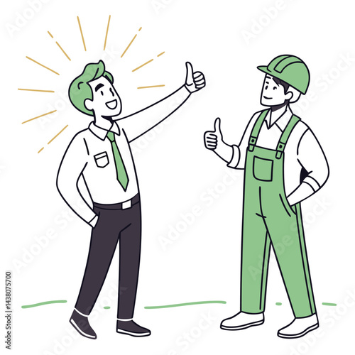 Two Men Giving Thumbs Up Hand Sign with Smiling Expression On White Background Isolated