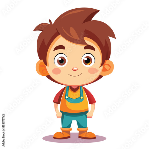 Cute boy cartoon character in overalls