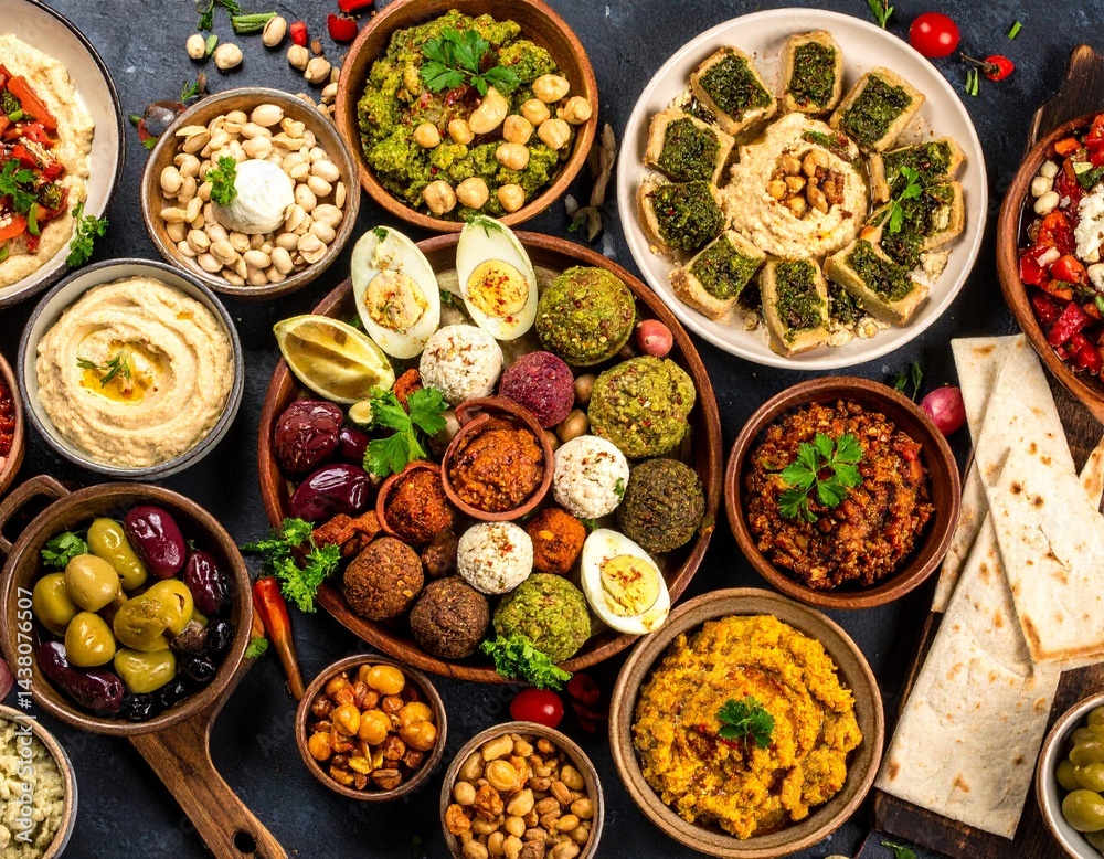 Fototapeta premium Mediterranean mezze or tapas, vegan and vegetarian 