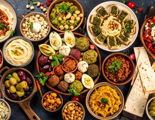 Mediterranean mezze or tapas, vegan and vegetarian 