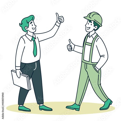 Two Doodle Style Men Giving Thumbs Up, One in Suit, One in Overalls and Hard Hat