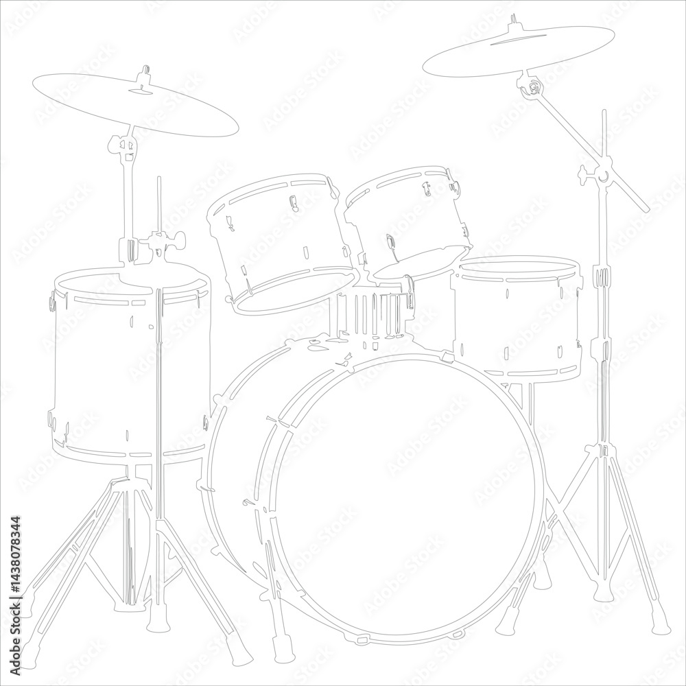 Obraz premium Black white drum set silhouette vector Style illustration