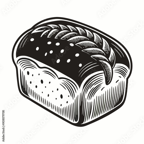 Vintage Style Loaf of Bread Illustration   Rustic Bakery Art