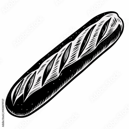 Vintage Illustration of a Classic Baguette Bread with Detailed Engraving Style