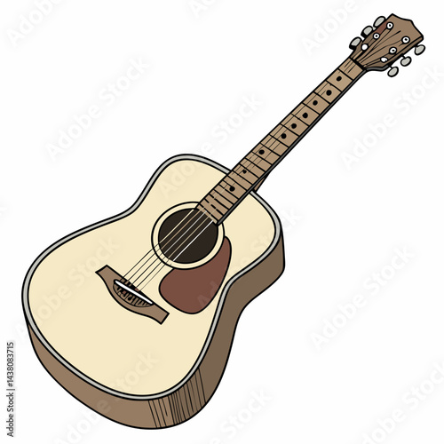 Acoustic Guitar – String Instrument Vector Illustration on White Background