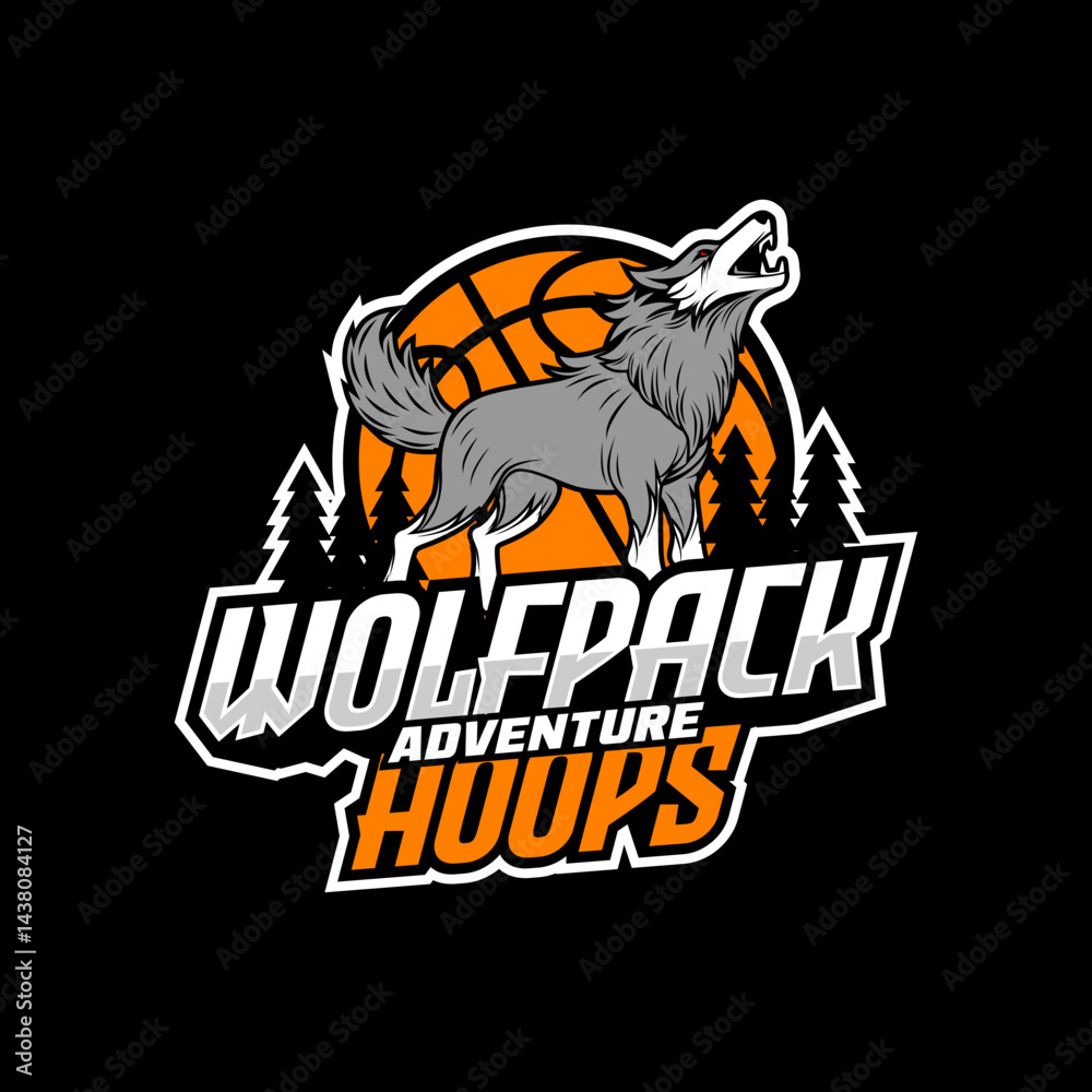 Fototapeta premium wolf logo adventure forest. wolf logo vector emblem. wolf mascot. vintage wolf logo silhouette.