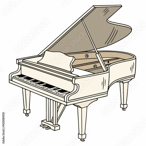 Grand Piano – Musical Instrument Vector Illustration on White Background