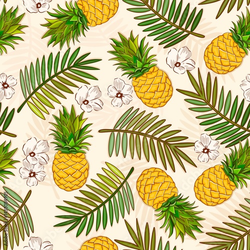 seamless tropical pattern with pineapples. Tasty fruit fresh illustration