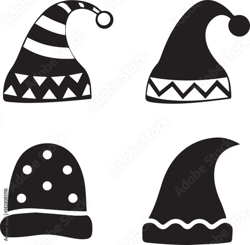 black Santa hats, santa hat silhouette vector icon, santa hat logo, santa hat bundle