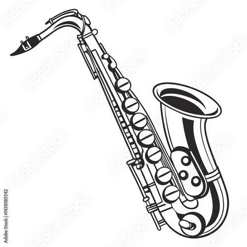 Saxophone – Wind Instrument Vector Illustration on White Background