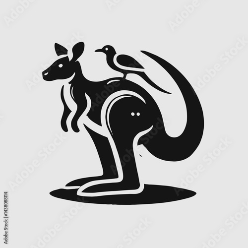 Kangaroo Mother with Bird Perched on Her Tail