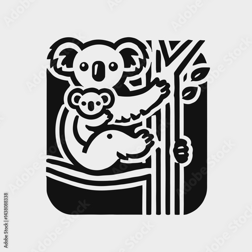 Koala Mother and Baby Clinging to a Tree