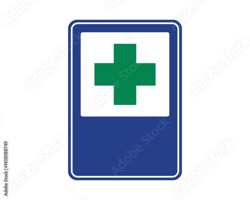 Medical Assistance Point Sign, First Aid Station Indicator, Emergency Healthcare Notice – High Quality Vectorial Stock Image