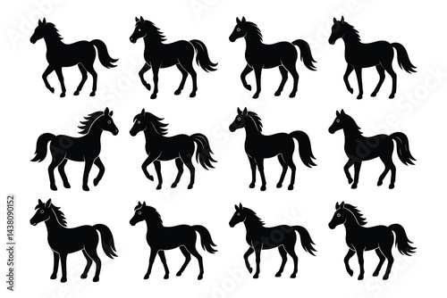 Black Horse Silhouette Set Bundle Collection Group Isolated On White Background