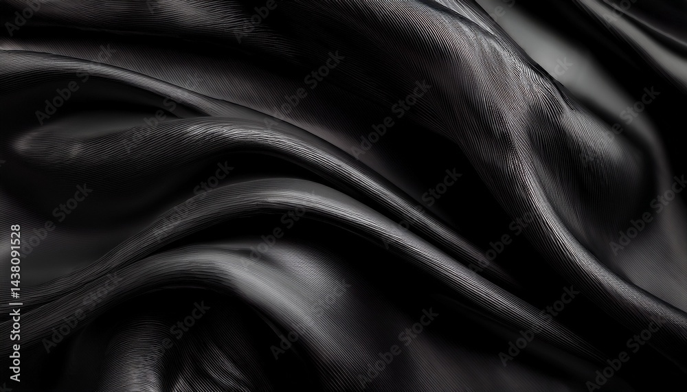 Obraz premium Black textures wallpaper. Abstract 4k background silk, smooth, waves pattern. Modern clean m