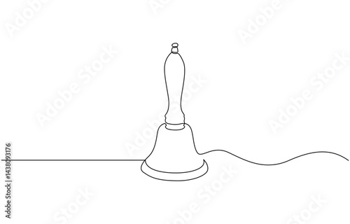 Minimalist christmas decoration, a bell with ribbon drawn with one continuous line. Jingle bell continuous one line drawing, single line art element, minimalist sketch line vector illustration.