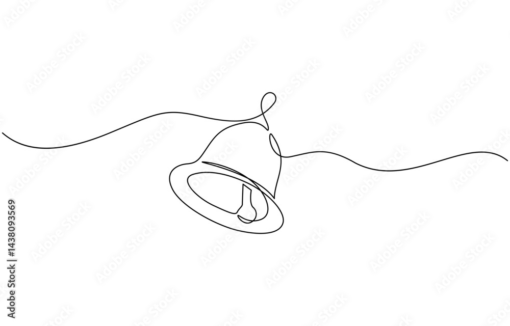 Fototapeta premium Minimalist christmas decoration, a bell with ribbon drawn with one continuous line. Jingle bell continuous one line drawing, single line art element, minimalist sketch line vector illustration.