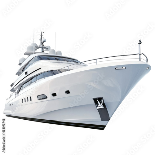 high-detail modern yacht profile isolated without any background clutter, pure white background, centered, luxury travel experience