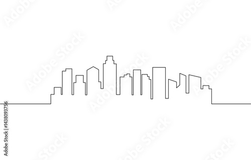 Modern cityscape continuous one line vector drawing, One single line drawing New York city skyline United States. Historical town landscape in world.