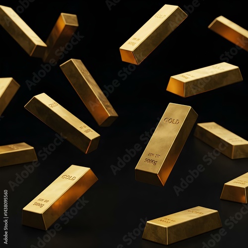 Falling Gold Bars on a Black Background
