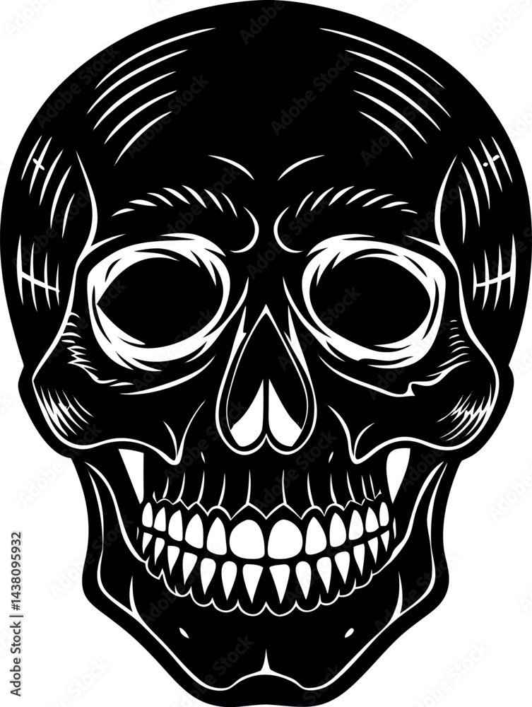 Fototapeta premium Vintage Skull Head Silhouette Vector – Simple Black Retro Bone Illustration