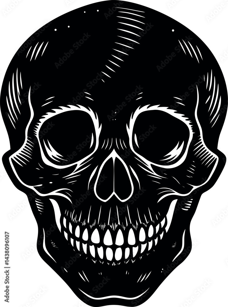 Fototapeta premium Vintage Skull Head Silhouette Vector – Simple Black Retro Bone Illustration