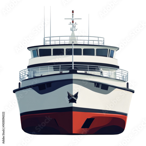 realistic ferry boat isolated on white background, large transport vessel for tourism, centered without touching edges