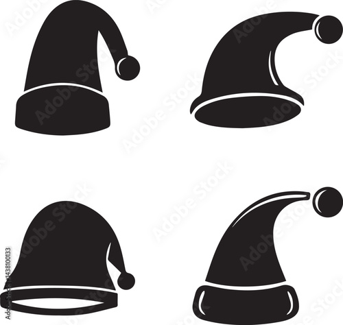 black Santa hats, santa hat silhouette vector icon, santa hat logo, santa hat bundle