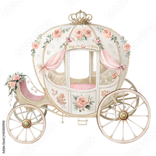 Watercolor Elegant vintage floral carriage illustration isolated on transparent background