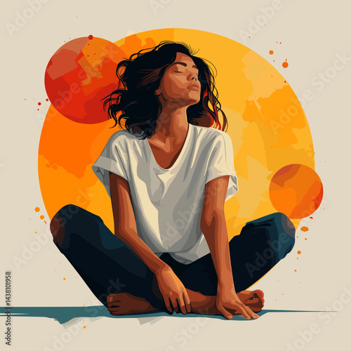 Vector illustration of a young woman sitting on the ground and dreaming.