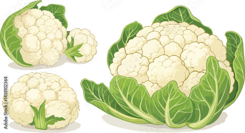 Cauliflowers in white background illustration vector design, Cauliflower vector design