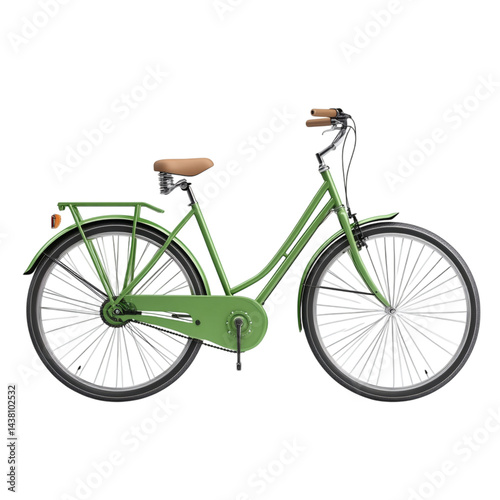 high-detail realistic rental bicycle side view isolated without ground shadow, pure white background, green tourism concept