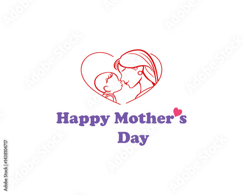 Abstract mother with a child in continuous one line drawing art style,Mother with her child holding vector illustration,mother's day celebration, line art logo design.
