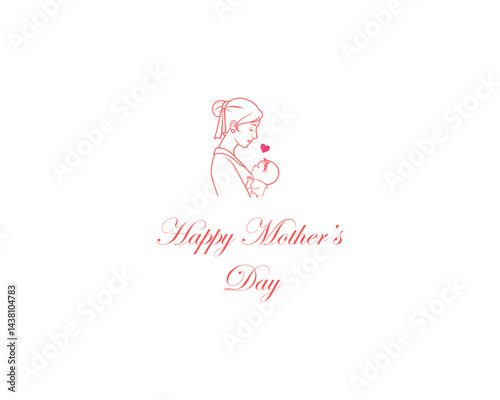 Abstract mother with a child in continuous one line drawing art style,Mother with her child holding vector illustration,mother's day celebration, line art logo design.