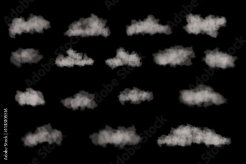 Grey Smoke Clouds Set on Dark Background