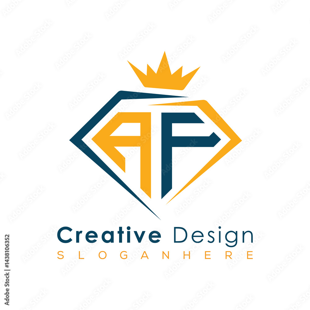 Fototapeta premium Luxury Initial Letter Monogram in Pentagon Diamond Shape with Royal Crown for Premium Branding & High-End Logo Design 