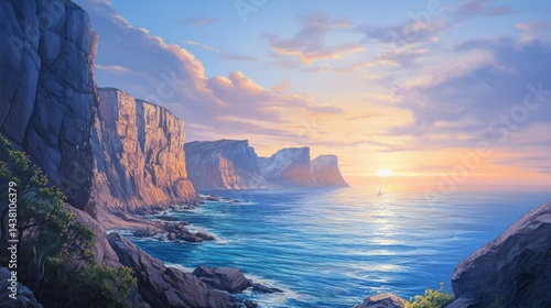 Majestic Coastal Cliffs at Sunset: A Serene Seascape